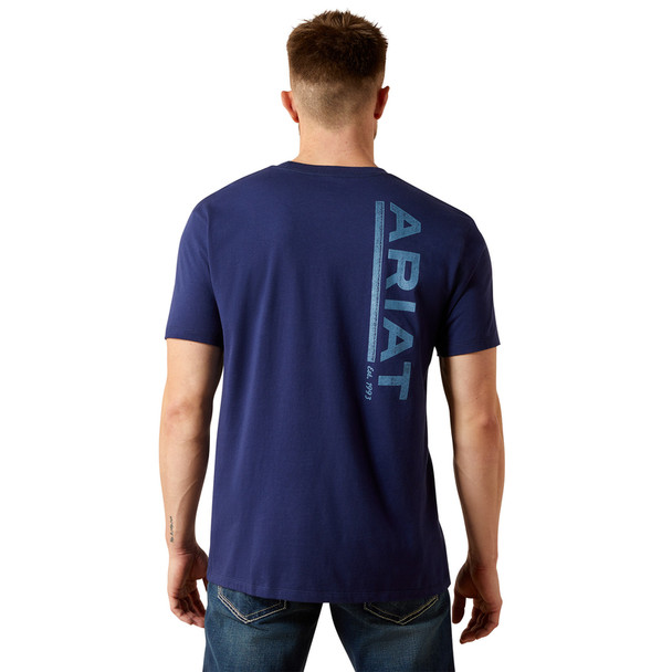ARIAT VERTICAL LOGO MEDIEVAL BLUE - MENS TEE  - 10065905
