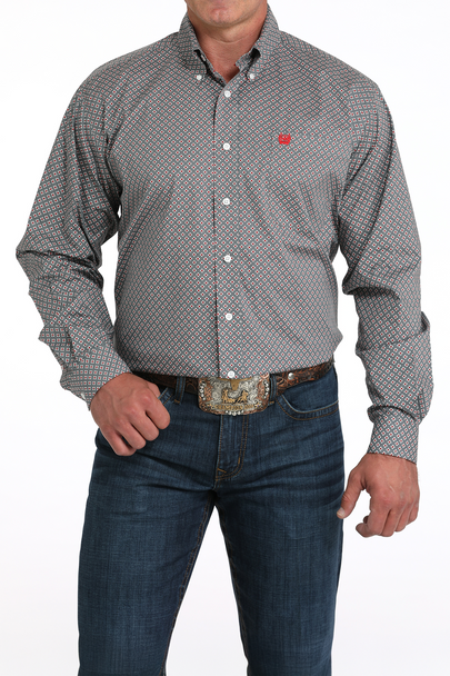 CINCH GREY GEOMETRIC PRINT - MENS SHIRT  - MTW1105985