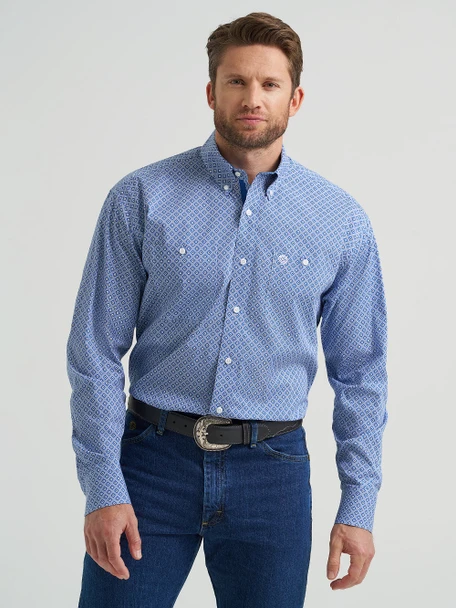 WRANGLER GEORGE STRAIT SKY BLUE PRINT - MENS SHIRT  - 112369597