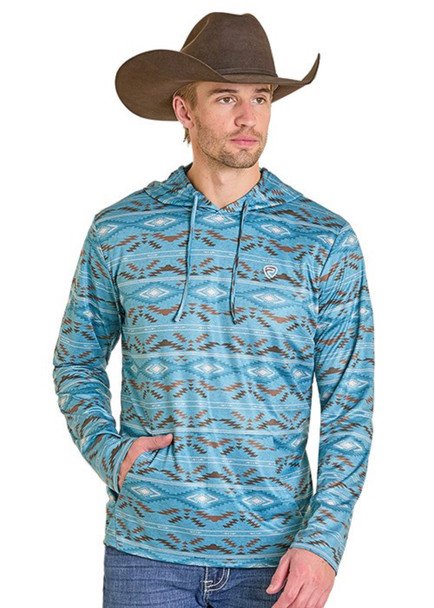 ROCK & ROLL AZTEC MESH HOODIE TURQUOISE - MEN SWEATER  - BM94T07697