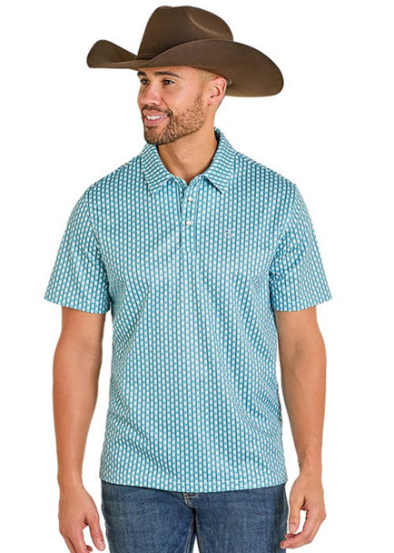ROCK & ROLL POLO SNAP PEACOCK PRINT - MENS POLO  - TM51T07548