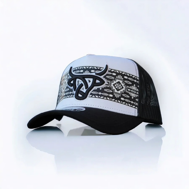 LOST CALF 3D LOGO BLACK/WHITE AZTEC - HATS CAP  - SHIMA WHITE BLK A FRAME