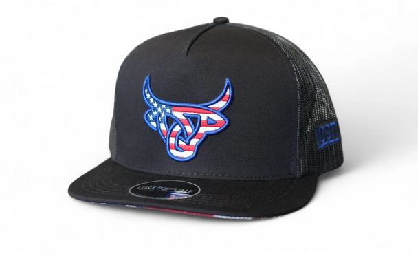 LOST CALF BLACK 3D USA FLAG STITCH LOGO - HATS CAP  - AMERICALF FLAT
