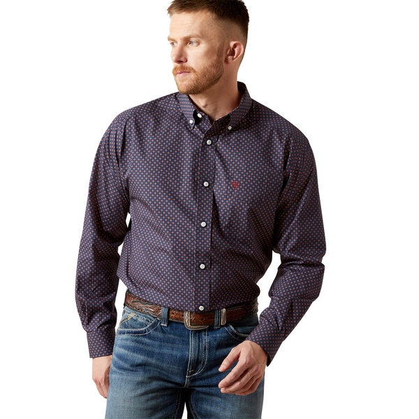 ARIAT NAVY WRINKLE FREE BRIGGS PRINT - MENS SHIRT  - 10065808