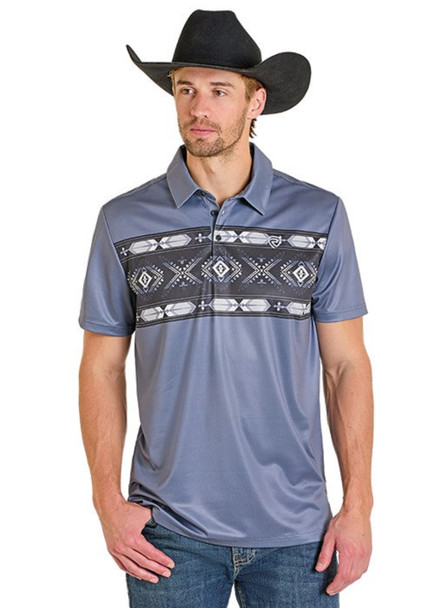 PANHANDLE SLIM DARK GREY AZTEC PRINT - MENS POLO  - BM51T07681
