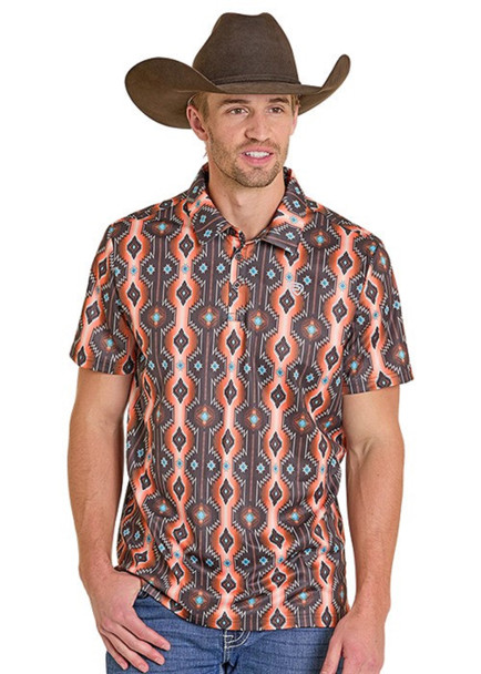 PANHANDLE SLIM AZTEC ORANGE PRINT - MENS POLO  - BM51T07686