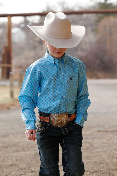 CINCH BLUE GEOMETRIC PRINT - KIDS BOYS SHIRT - MTW7060399