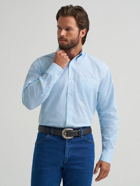 WRANGLER BLUE RELAXED FIT PRINT - MENS SHIRT  - 112374626