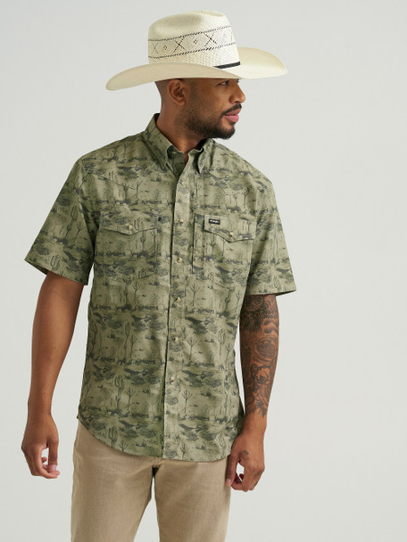 WRANGLER PERFORMANCE OLIVINE PRINT - MENS SHIRT  - 112375130