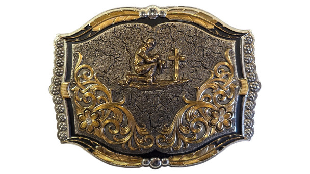 MONTANA SILVERSMITHS PRAYING COWBOY CRACKED EARTH - ACC BUCKLE  - 43810-917M