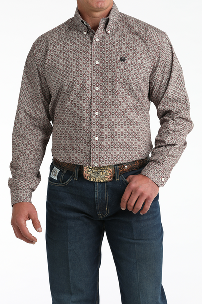 CINCH LIGHT BURGUNDY GEOMETRIC PRINT - MENS SHIRT  - MTW1106025