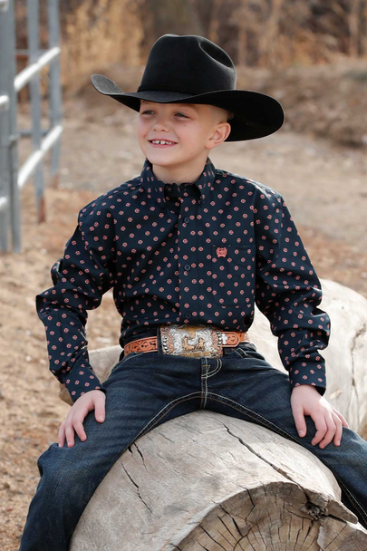 CINCH NAVY GEOMETRIC PRINT - KIDS BOYS SHIRT - MTW7060401