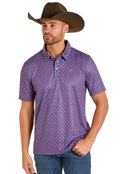 PANHANDLE SLIM PERFORMANCE NAVY SNAP PRINT - MENS POLO  - TM51T07538