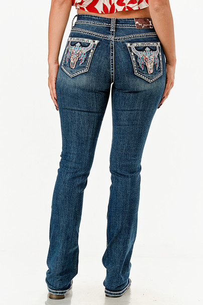 GRACE IN LA STEER HEAD EMBROIDERED BOOTCUT - LADIES JEANS  - EB61929