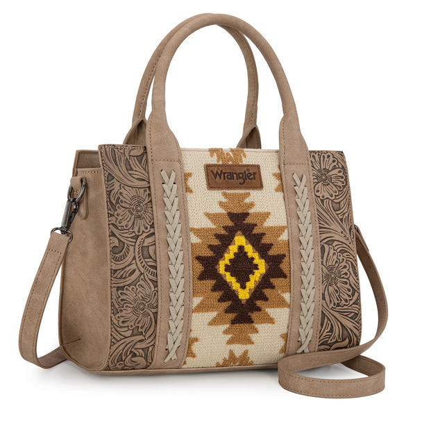WRANGLER BROWN AZTEC  TOOLED PRINT - LADIES PURSES  - WG226-8120TN