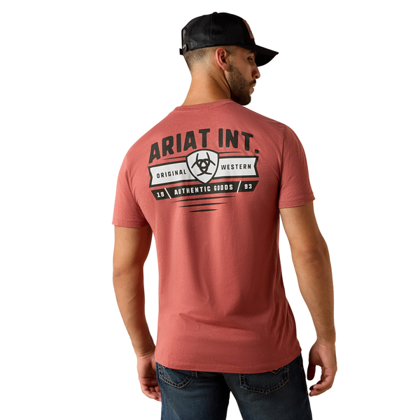 ARIAT BANNER BADGE RED CLAY HEATHER - MENS TEE  - 10073957