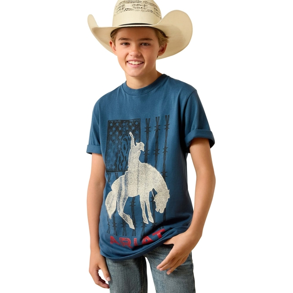 ARIAT FLAG BRONCO BLUE KEY LARGO - KIDS BOYS TEE - 10071184