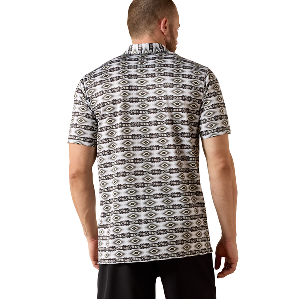 ARIAT PRISTINE WHITE GEO FITTED - MENS POLO  - 10071094