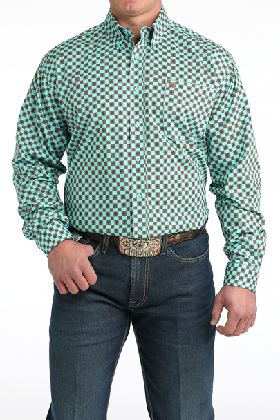 CINCH TURQUOISE SQUARE PRINT - MENS SHIRT  - MTW1106036