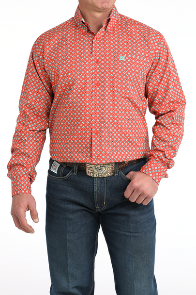 CINCH ORANGE GEOMETRIC PRINT - MENS SHIRT  - MTW1106038