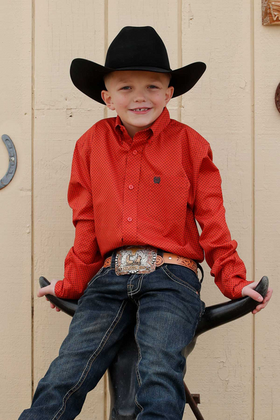 CINCH BOYS RED GEOMETRIC PRINT - KIDS BOYS SHIRT - MTW7060407