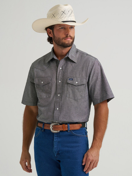 WRANGLER CHAMBRAY WORKSHIRT CHARCOAL - MENS SHIRT  - 112374841