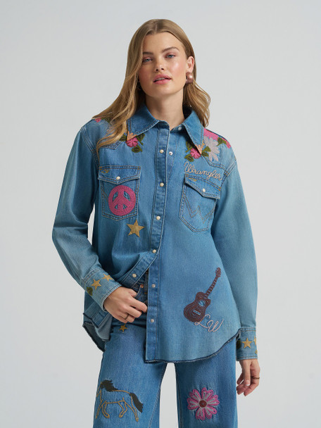 WRANGLER LAINEY WILSON DENIM PRINT - LADIES SHIRT  - 112375521