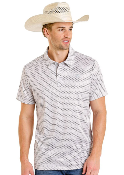 ROCK & ROLL GEO ALLOVER PRINT WHITE - MENS POLO  - BM51T08332
