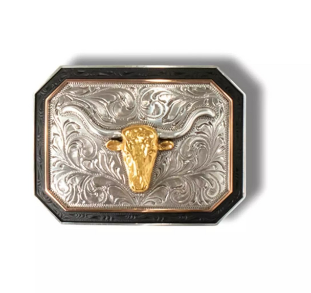 ARIAT RECTANGLE GOLD LONGHORN - ACC BUCKLE  - A37057