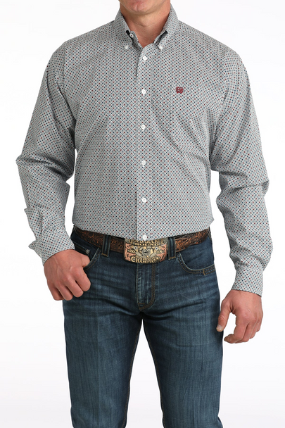 CINCH WHITE GEOMETRIC PRINT - MENS SHIRT  - MTW1106050