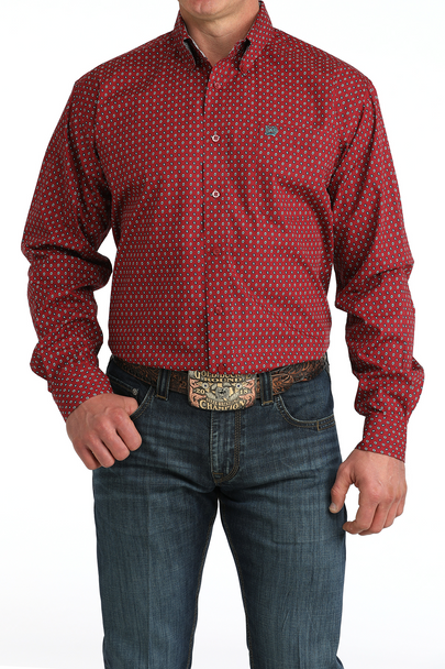 CINCH RED WEAVE GEOMETRIC PRINT - MENS SHIRT  - MTW1106051