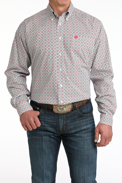 CINCH WHITE STRETCH GEOMETRIC PRINT - MENS SHIRT  - MTW1106055