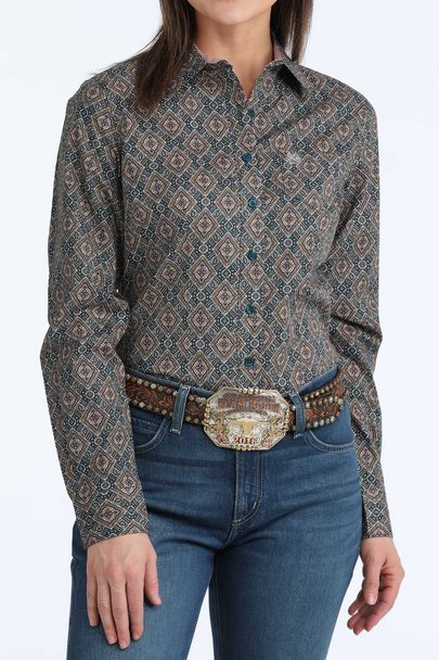 CINCH BROWN WITH BLUE PRINT - LADIES SHIRT  - MSW9164264