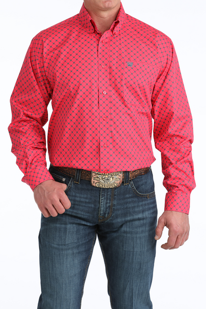 CINCH PINK GEOMETRIC PRINT - MENS SHIRT  - MTW1106046