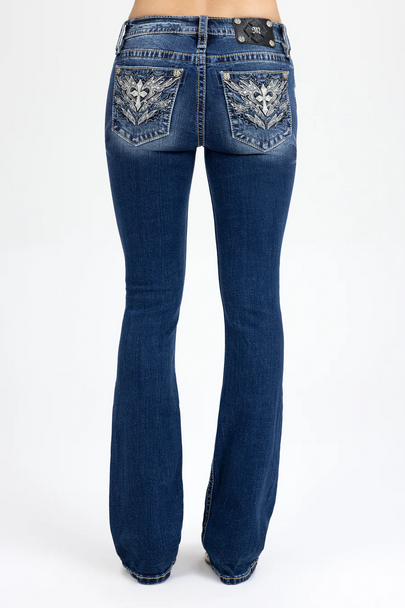 MISS ME ADINA CROSS MID RISE BOOT CUT - LADIES JEANS  - M9535BL