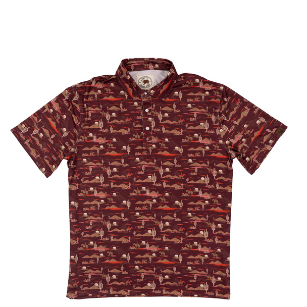 LAZY J RANCH WEAR CACTUS MAROON PRINT - MENS POLO  - LJ-2561-MAROON