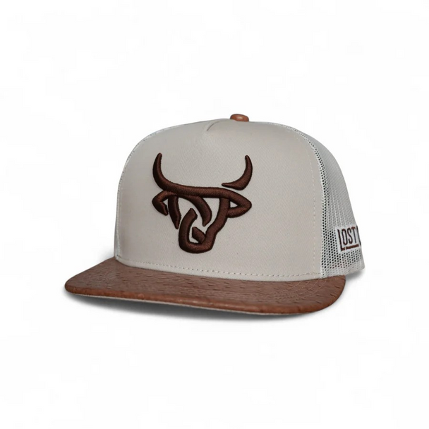 LOST CALF OSTRICH PRINT 3D LOGO TAN - HATS CAP  - OSTRICH FLAT