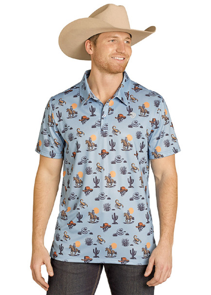 PANHANDLE SLIM DESERT PRINTED BLUE POLO - MENS POLO  - BM51T07689
