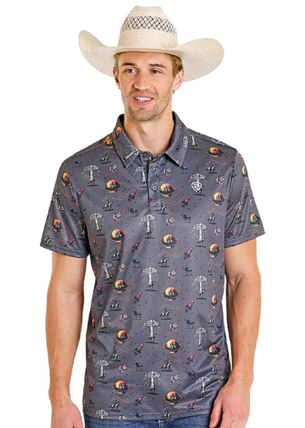 ROCK & ROLL SPACE COWBOY CHARCOAL - MENS POLO  - BM51T08349-02