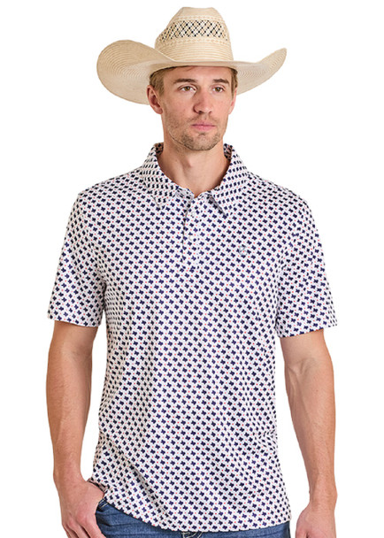 ROCK & ROLL NAVY TEXAS PRINT POLO - MENS POLO  - TM51T08222