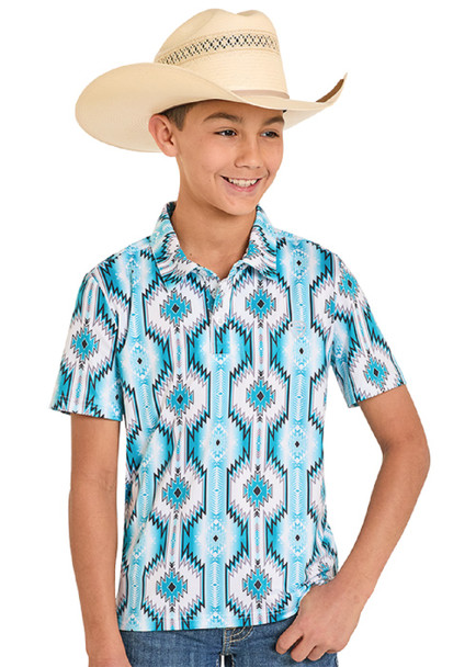 ROCK & ROLL AZTEC TURQUOISE PRINT - KIDS BOYS POLO - BB51T08335