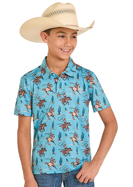 ROCK & ROLL COWBOY PEACOCK POLO PRINT - KIDS BOYS POLO - BB51T08357