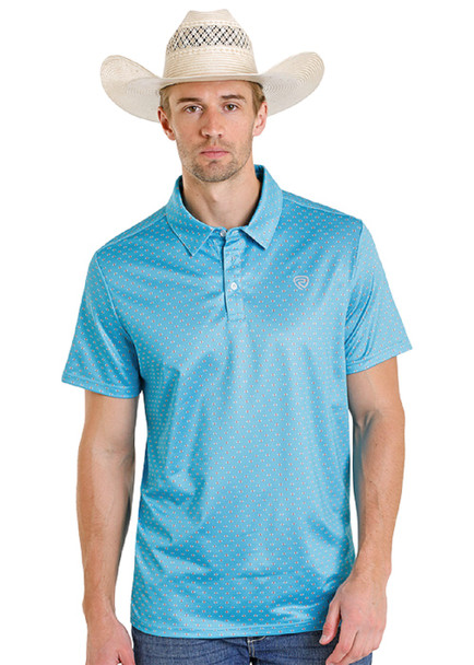 ROCK & ROLL GEO ALLOVER PRINT BLUE - MENS POLO  - BM51T08329