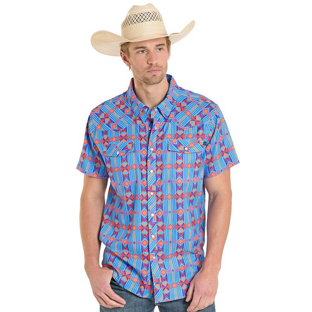 ROCK & ROLL AZTEC PRINTED TEK SAPHIRE - MENS SHIRT  - BMN3S08385
