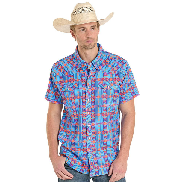 ROCK & ROLL AZTEC PRINTED TEK SAPHIRE - MENS SHIRT  - BMN3S08385