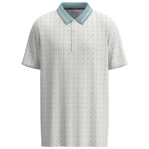 HOOEY WEEKENDER WHITE/BLUE PRINT - MENS POLO  - HP2601WHBL