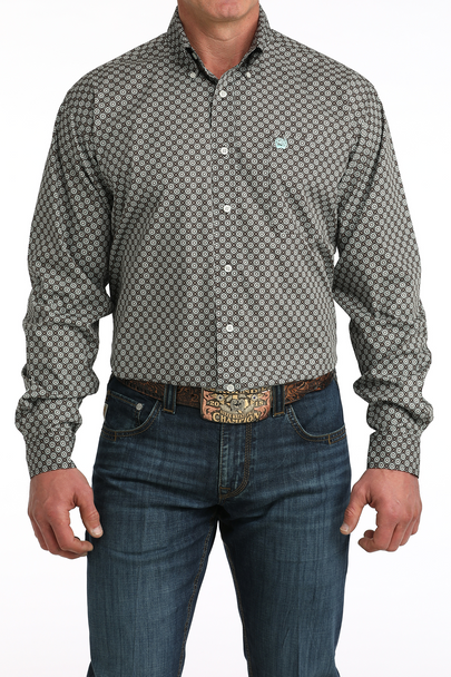 CINCH BROWN GEOMETRIC PRINT - MENS SHIRT  - MTW1106064