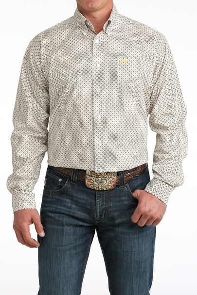 CINCH WHITE GEOMETRIC PRINT - MENS SHIRT  - MTW1106069