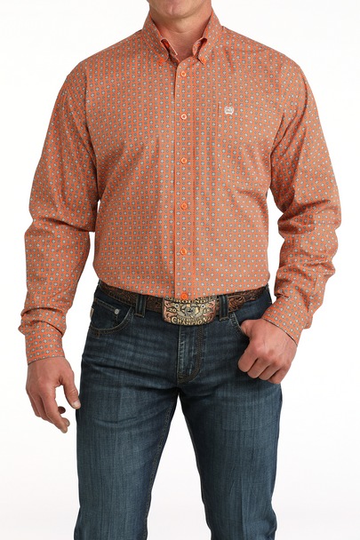 CINCH ORANGE GEOMETRIC PRINT - MENS SHIRT  - MTW1106057