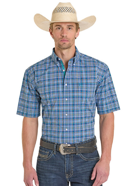 PANHANDLE SLIM 1 POCKET BLUE PLAID - MENS SHIRT  - RMB3S08261